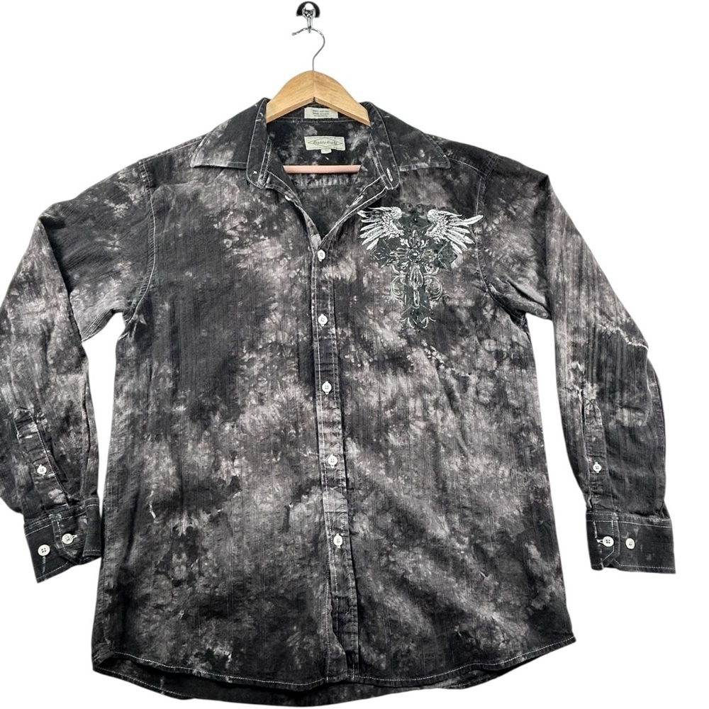 Eighty Eighty Men’s Vintage button up y2k crazy graphic long sleeve t shirt